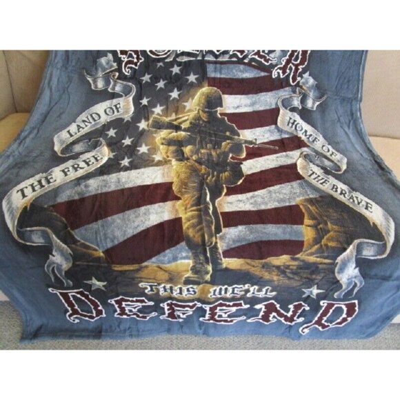 New Plush American Soldier Fleece Throw Gift Blanket US Army Armed Forces USA - Picture 3 of 4